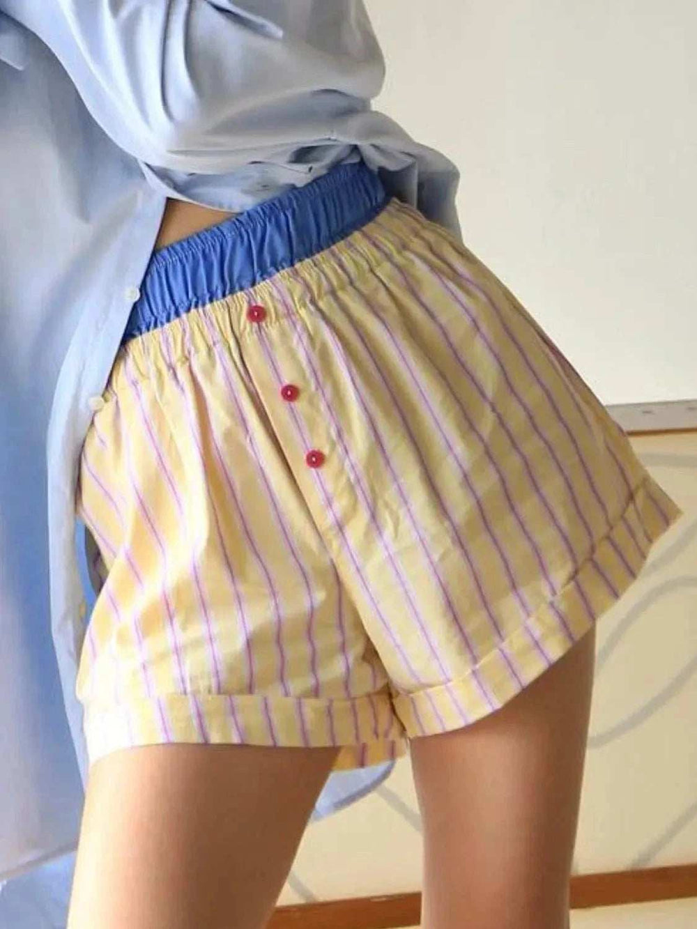 Striped Elastic Waist Shorts - Trendsi - Flyclothing LLC