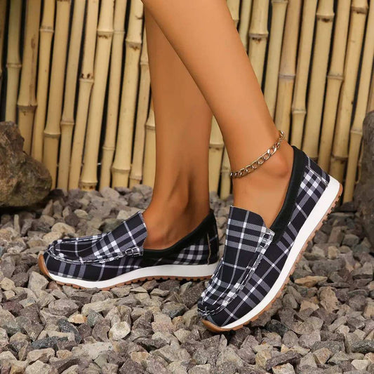 Plaid Round Toe Slip-Ons - Trendsi - Flyclothing LLC