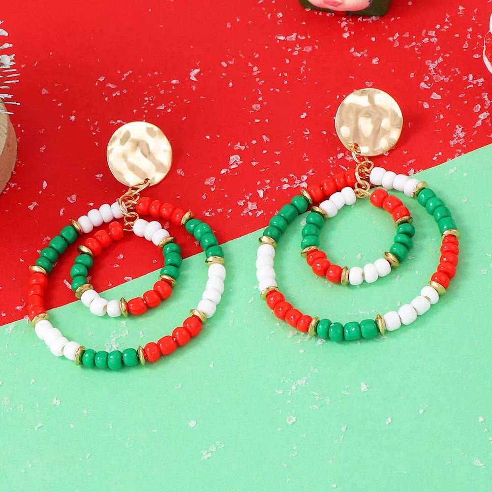 Christmas Beaded Hoop Earrings - Trendsi - Flyclothing LLC