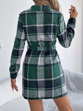 Plaid Button Front Tie Waist Shirt Dress - Trendsi - Flyclothing LLC