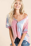 BiBi Tie Dye French Terry Top With Buttoned Placket - Trendsi - Flyclothing LLC