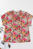 Floral Tie Neck Short Sleeve Blouse - Trendsi - Flyclothing LLC
