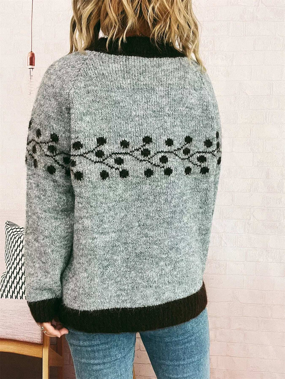 Contrast Hem Round Neck Sweater - Trendsi - Flyclothing LLC