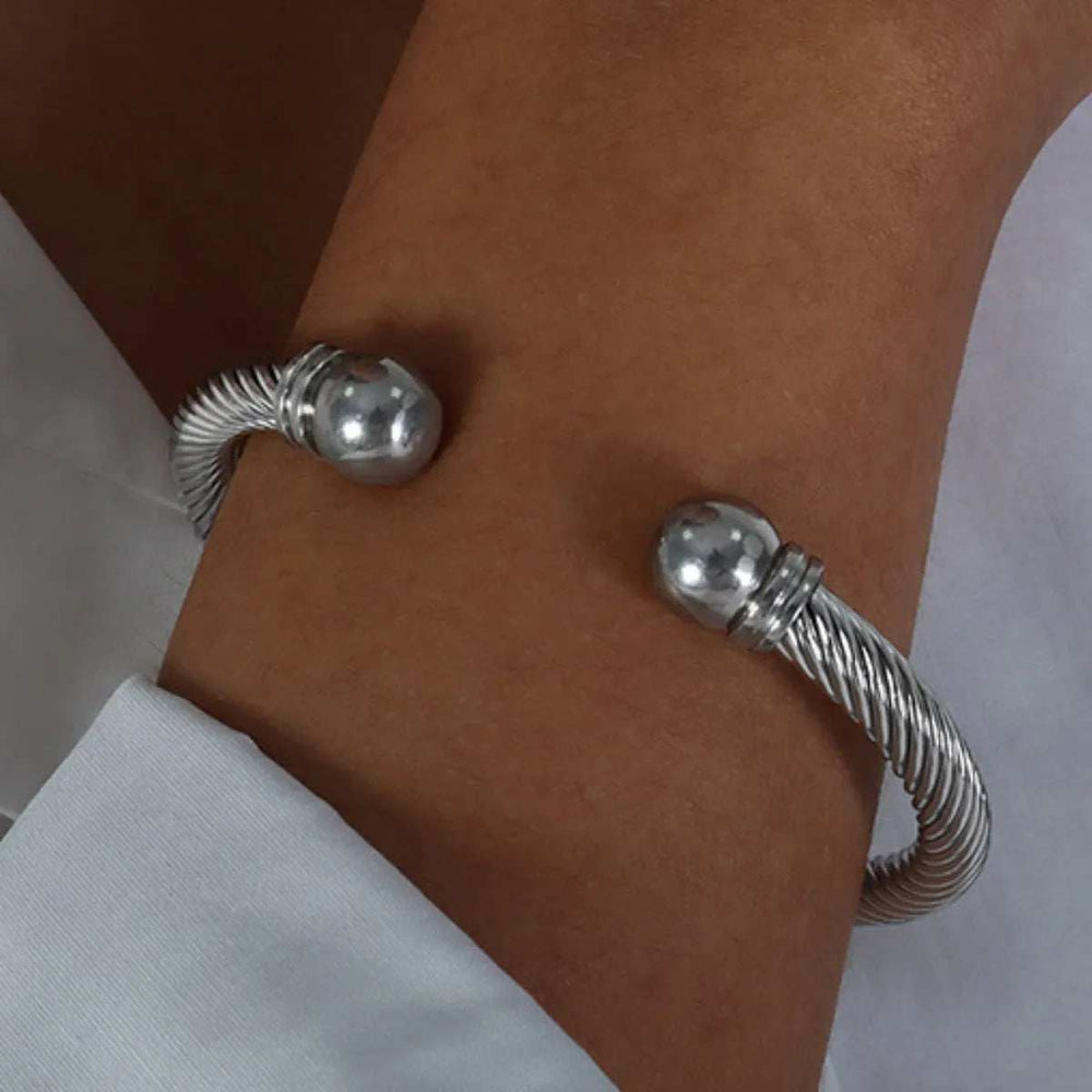 Stainless Steel Twisted Cable Cuff Bracelet - Trendsi - Flyclothing LLC