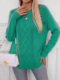 Decorative Button Round Neck Raglan Sleeve Sweater - Trendsi - Flyclothing LLC