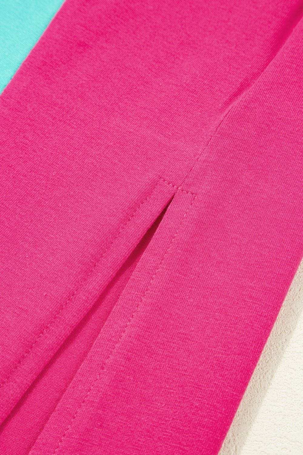 Frill Color Block Crew Neck Loose Fit T Shirt - Trendsi - Flyclothing LLC