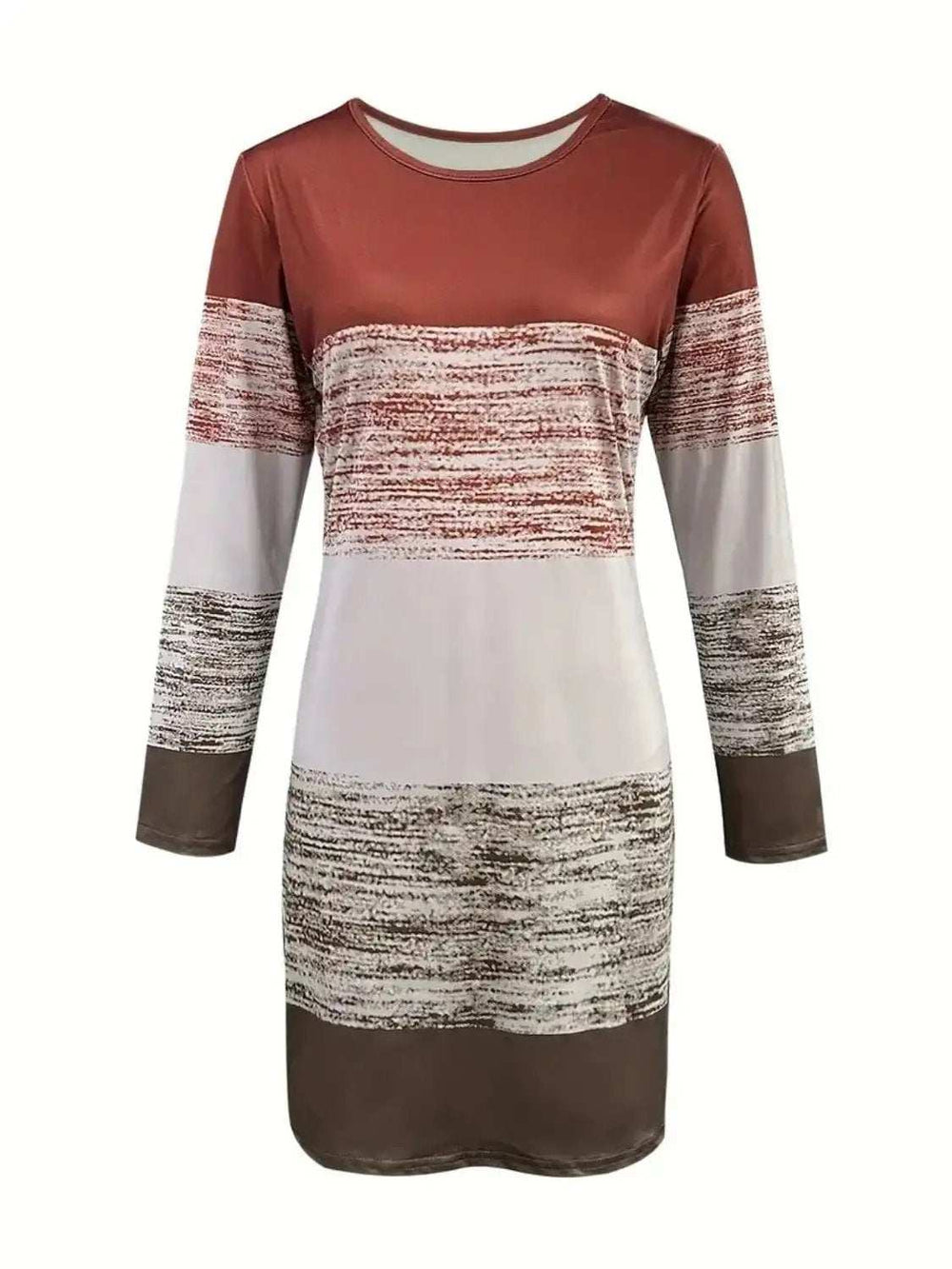 Color Block Round Neck Long Sleeve Dress - Trendsi - Flyclothing LLC
