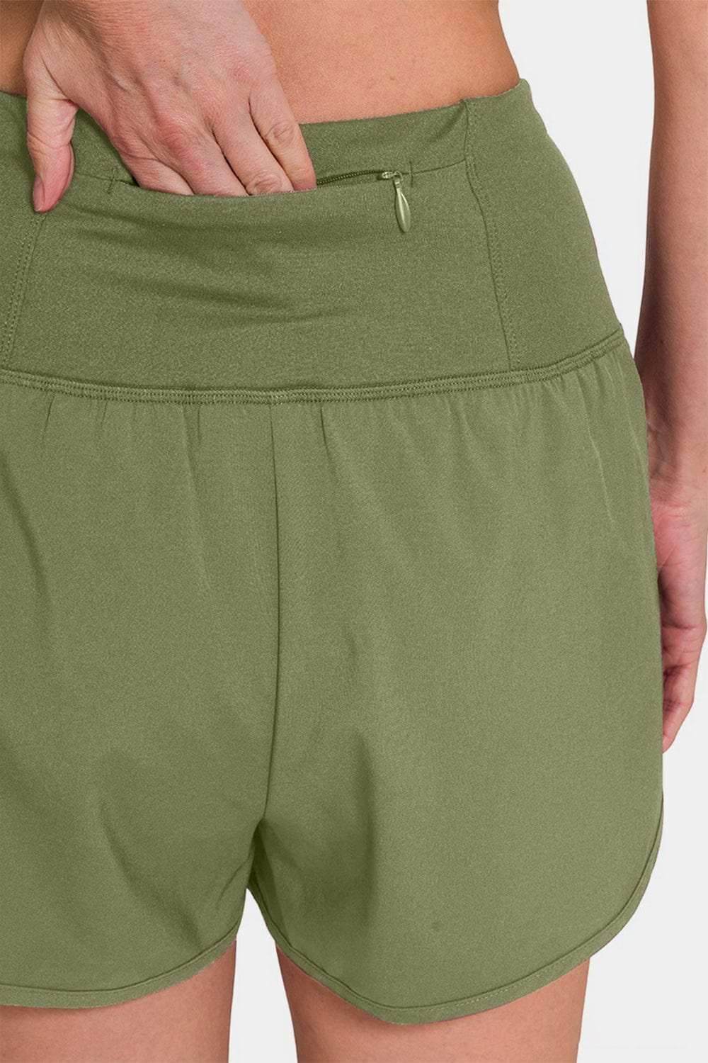 Zenana High-Waisted Zippered Back Pocket Active Shorts - Trendsi - Flyclothing LLC