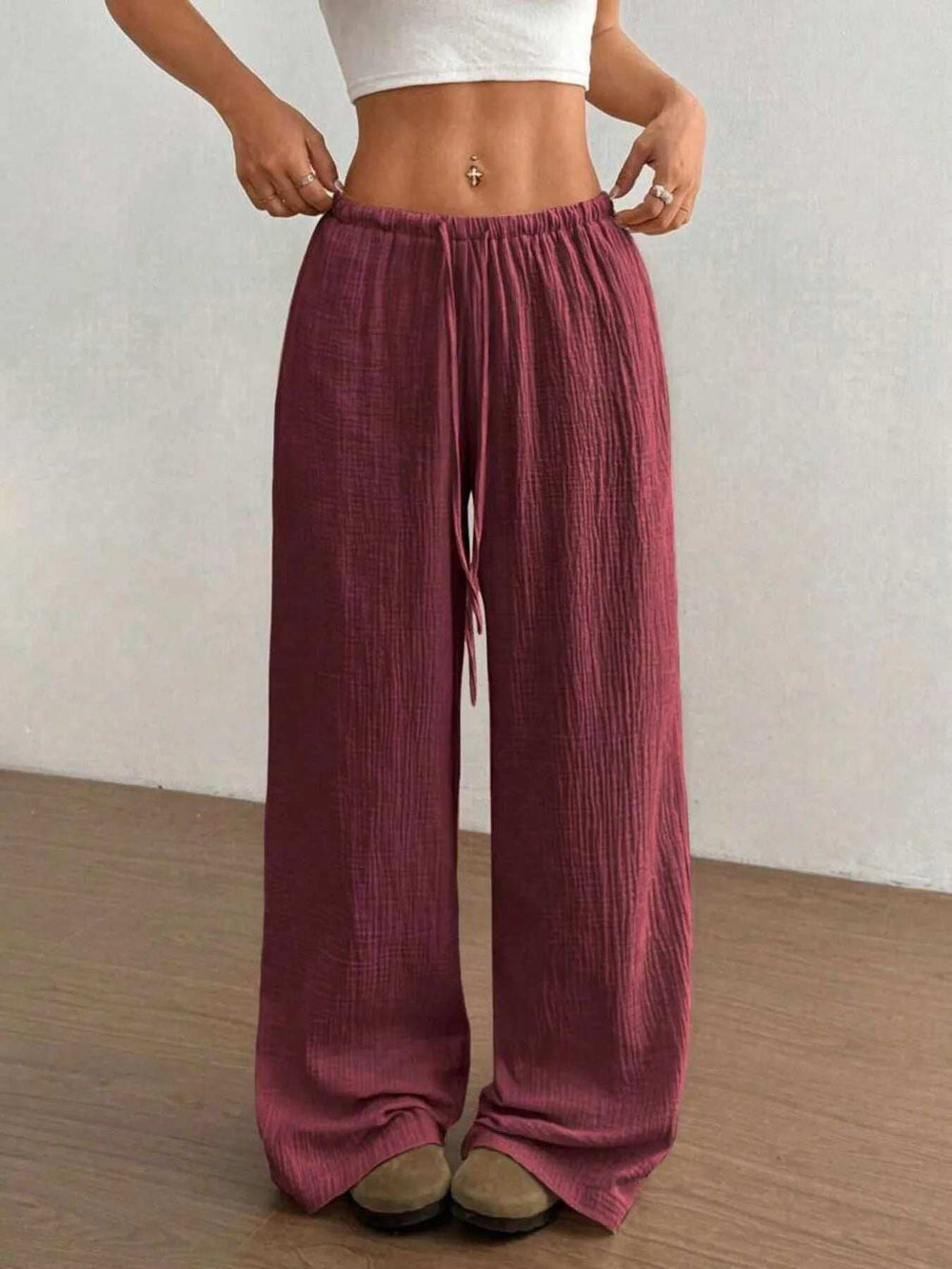 Wide Leg Drawstring Casual Pants - Trendsi - Flyclothing LLC