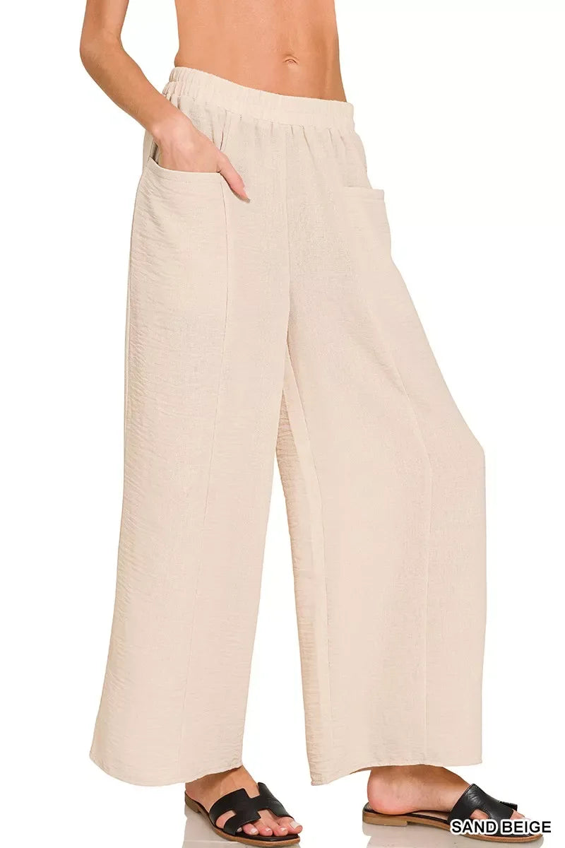 Zenana Woven Airflow Elastic Waistband Pants - Trendsi - Flyclothing LLC
