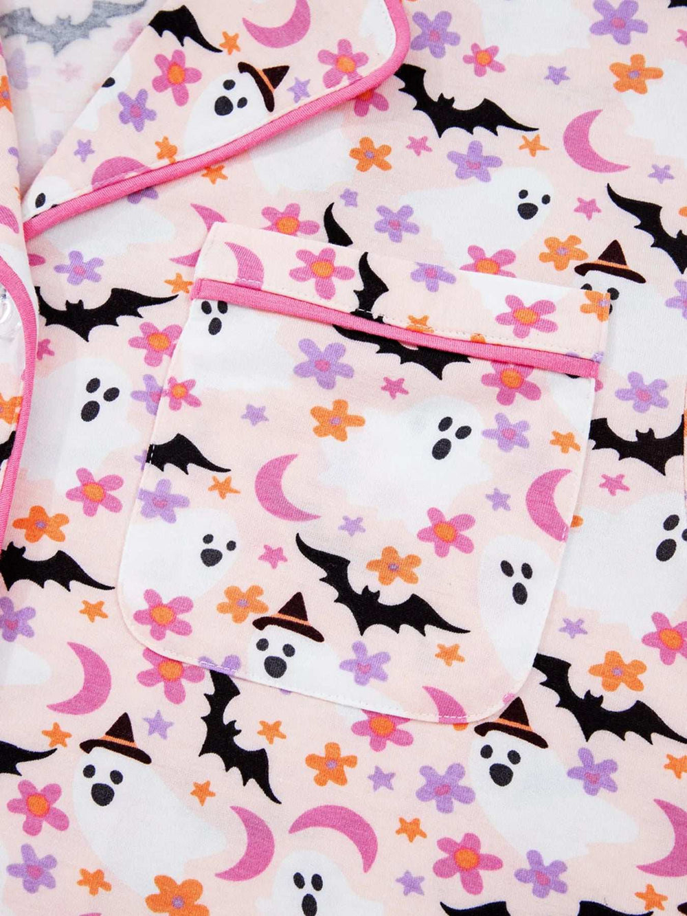 Halloween Ghost Print Button Up Top and Pants Lounge Set - Trendsi - Flyclothing LLC
