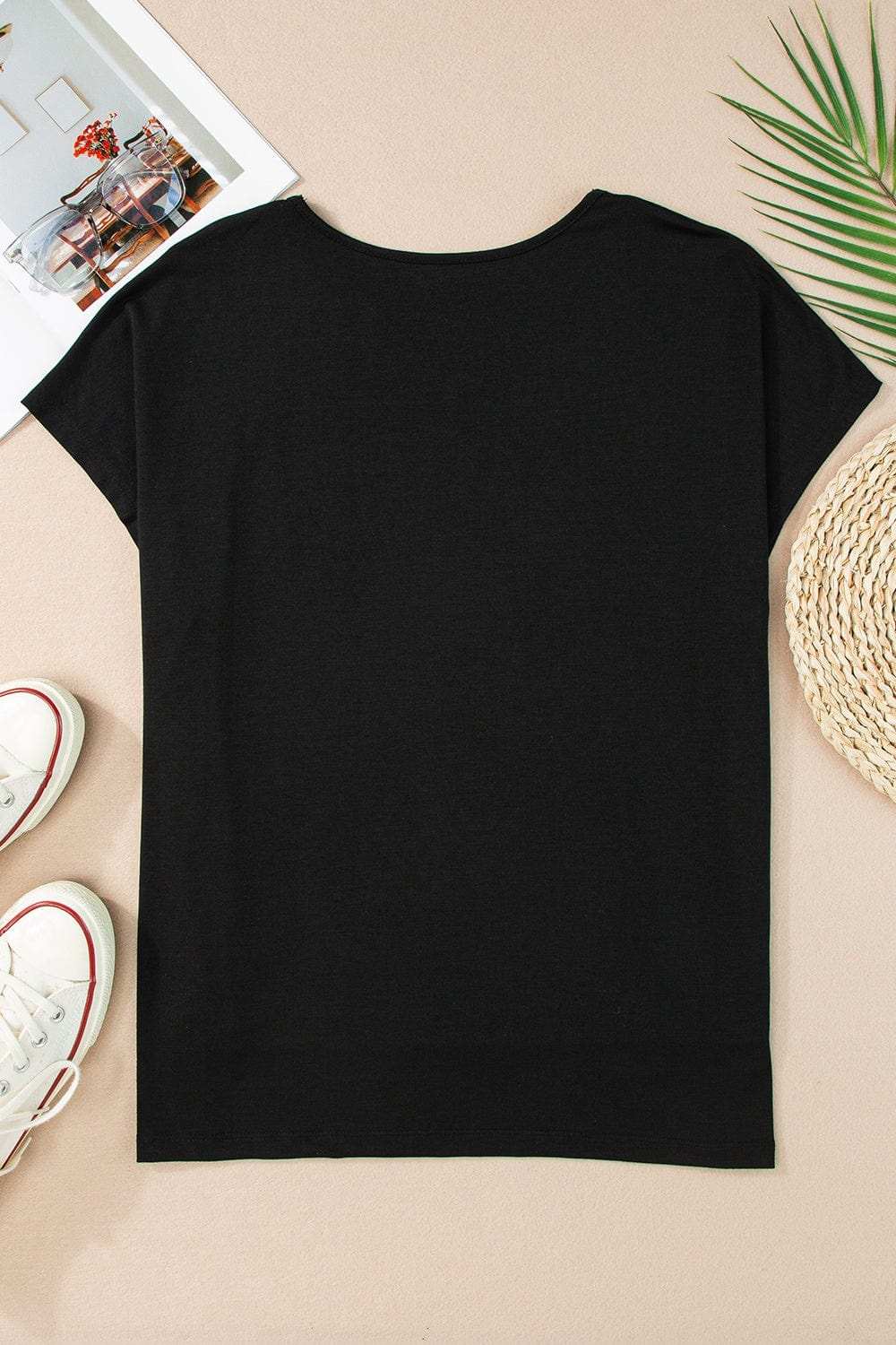 V-Neck Short Sleeve T-Shirt - Trendsi - Flyclothing LLC