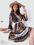 Buttoned Striped Long Sleeve Mini Dress - Trendsi - Flyclothing LLC