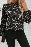 Printed Mock Neck Balloon Sleeve Blouse - Trendsi - Flyclothing LLC