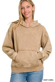 Zenana Fleece Acid Wash Kangaroo Pocket Hoodie - Trendsi - Flyclothing LLC