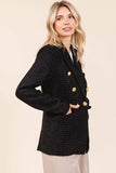 Mittoshop Plaid Texture Double-Breasted Long Sleeve Blazer - Trendsi - Flyclothing LLC
