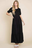 BOMBOM Short Sleeve Tiered Maxi Dress - Trendsi - Flyclothing LLC