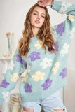 ADORA Full Size Floral Popped 2-Tone Sweater Top Plus Size - Trendsi - Flyclothing LLC