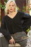 POL Cable Knit Quilting Patch V-Neck Sweater - Trendsi - Flyclothing LLC
