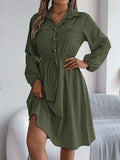 Collared Neck Long Sleeve Dress with Pockets - Trendsi - Flyclothing LLC