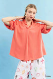 Umgee Linen Scallop Trim V-Neck Blouse - Trendsi - Flyclothing LLC