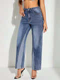Contrast Patchwork Straight Jeans with Pockets - Trendsi - Flyclothing LLC