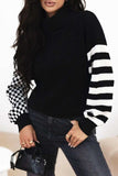Striped & Checkered Turtleneck Dropped Shoulder Sweater - Trendsi - Flyclothing LLC