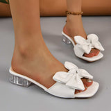 Bow Open Toe Block Heel Sandals - Trendsi - Flyclothing LLC