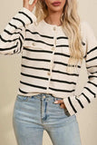 Striped Button Up Round Neck Cardigan - Trendsi - Flyclothing LLC