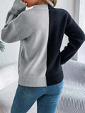 Contrast Round Neck Long Sleeve Sweater - Trendsi - Flyclothing LLC