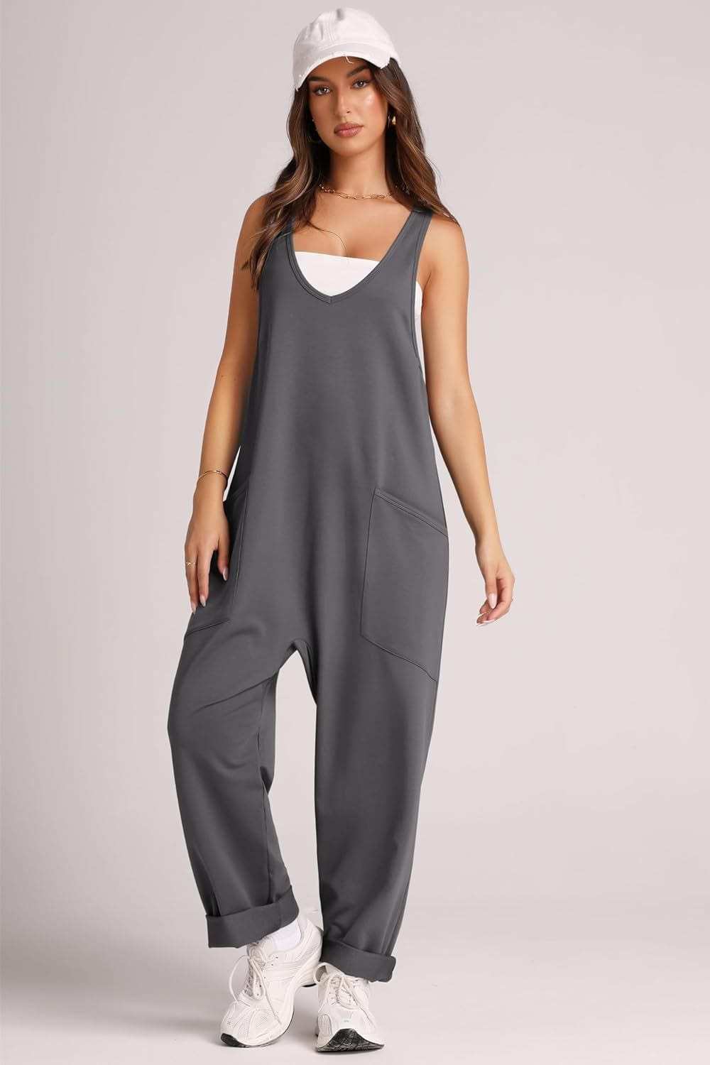 Lovelet V-Neck Wide Strap Overalls - Trendsi - Flyclothing LLC