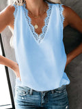 Lace Detail V-Neck Tank - Trendsi - Flyclothing LLC