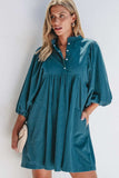 Corduroy Quarter Snap Three-Quarter Sleeve Dress - Trendsi - Flyclothing LLC