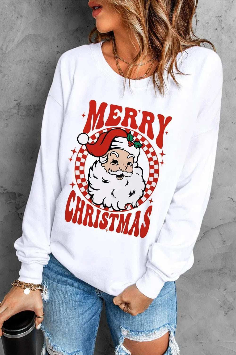 Santa Graphic Round Neck Long Sleeve Sweatshirt - Trendsi - Flyclothing LLC