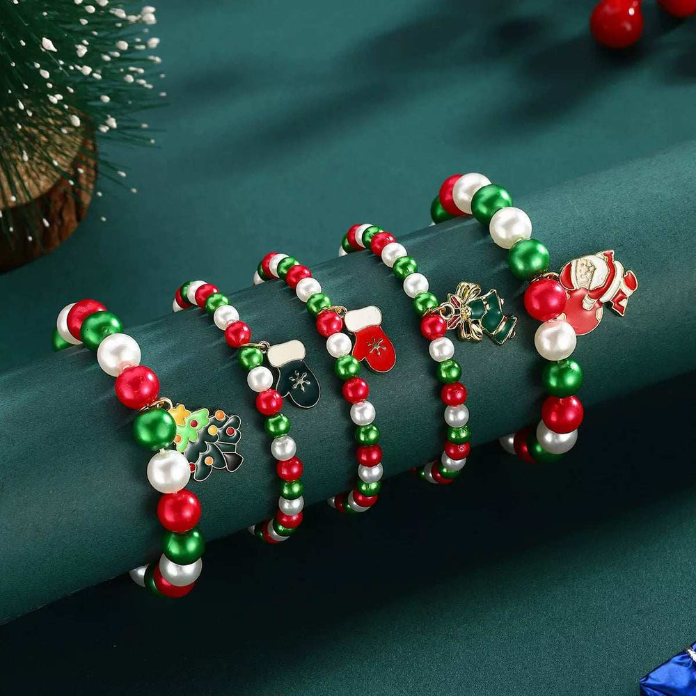 5 Piece Christmas Synthetic Pearl Bracelet - Trendsi - Flyclothing LLC