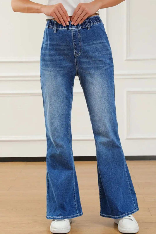 Elastic Waist Bootcut Jeans with Pockets - Trendsi - Flyclothing LLC