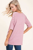 BOMBOM Striped Round Neck Half Sleeve T-Shirt - Trendsi - Flyclothing LLC