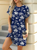 Printed Round Neck Short Sleeve Mini Dress - Trendsi - Flyclothing LLC