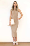 Slit Ribbed Round Neck Sleeveless Dress - Trendsi - Flyclothing LLC
