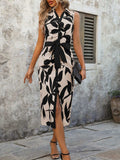 Tied Printed Button Up Sleeveless Dress - Trendsi - Flyclothing LLC