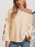 Crochet Flower Long Sleeve Sweater - Trendsi - Flyclothing LLC