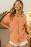 BiBi Mineral Washed Buttoned Up Shirt Top - Trendsi - Flyclothing LLC