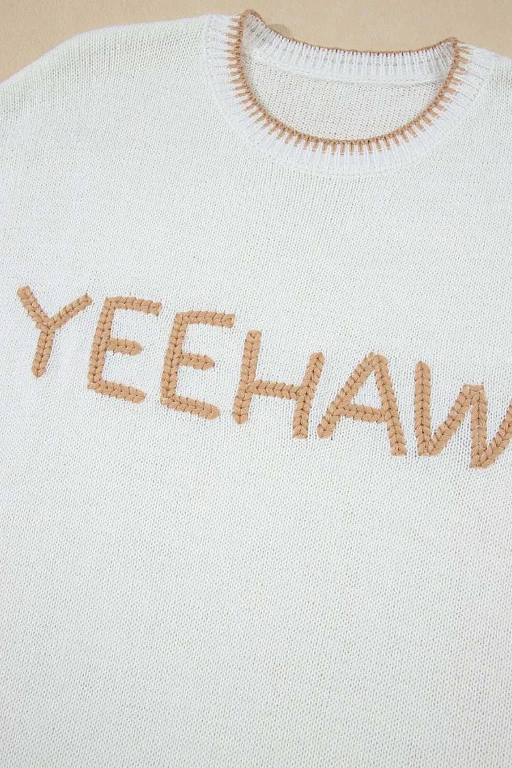 YEEHAW Stitch Edge Crew Neck Knit Top - Trendsi - Flyclothing LLC