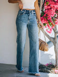 Frayed Hem High-Waisted Wide Leg Jeans - Trendsi - Flyclothing LLC