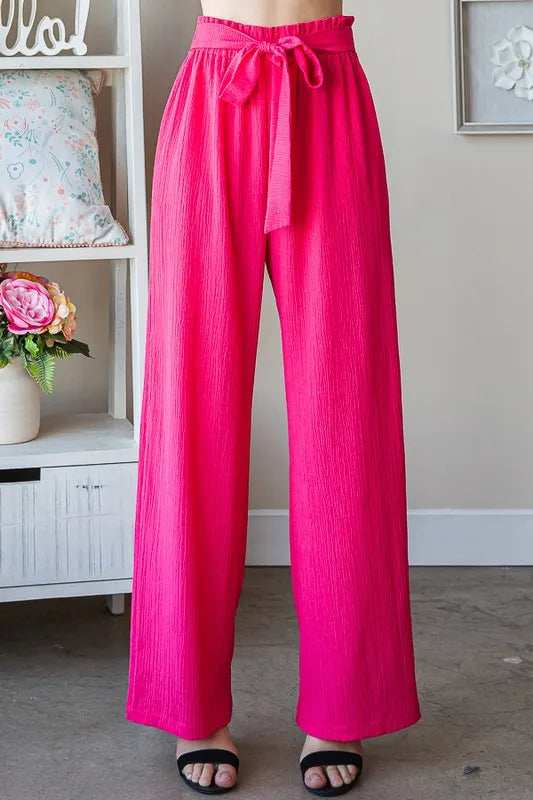 Heimish Full Size Front Tie Pants with Paperbag Waistband Plus Size - Trendsi - Flyclothing LLC