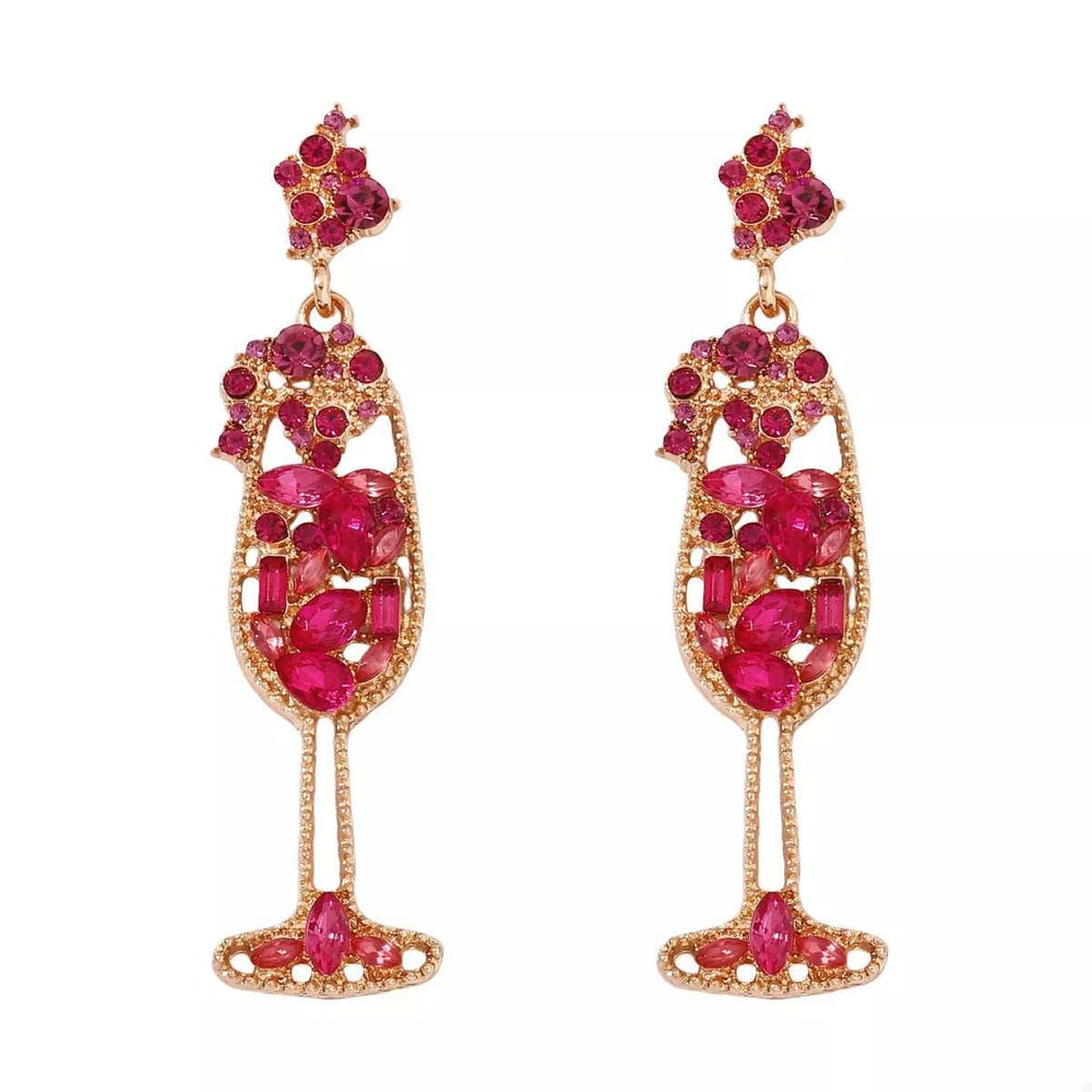 Champagne Glass Rhinestone Dangle Earrings - Trendsi - Flyclothing LLC