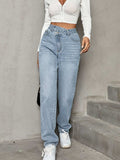 Asymmetrical Waist Straight Leg Jeans - Trendsi - Flyclothing LLC
