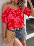 Ruffled Printed Short Sleeve Blouse - Trendsi - Flyclothing LLC