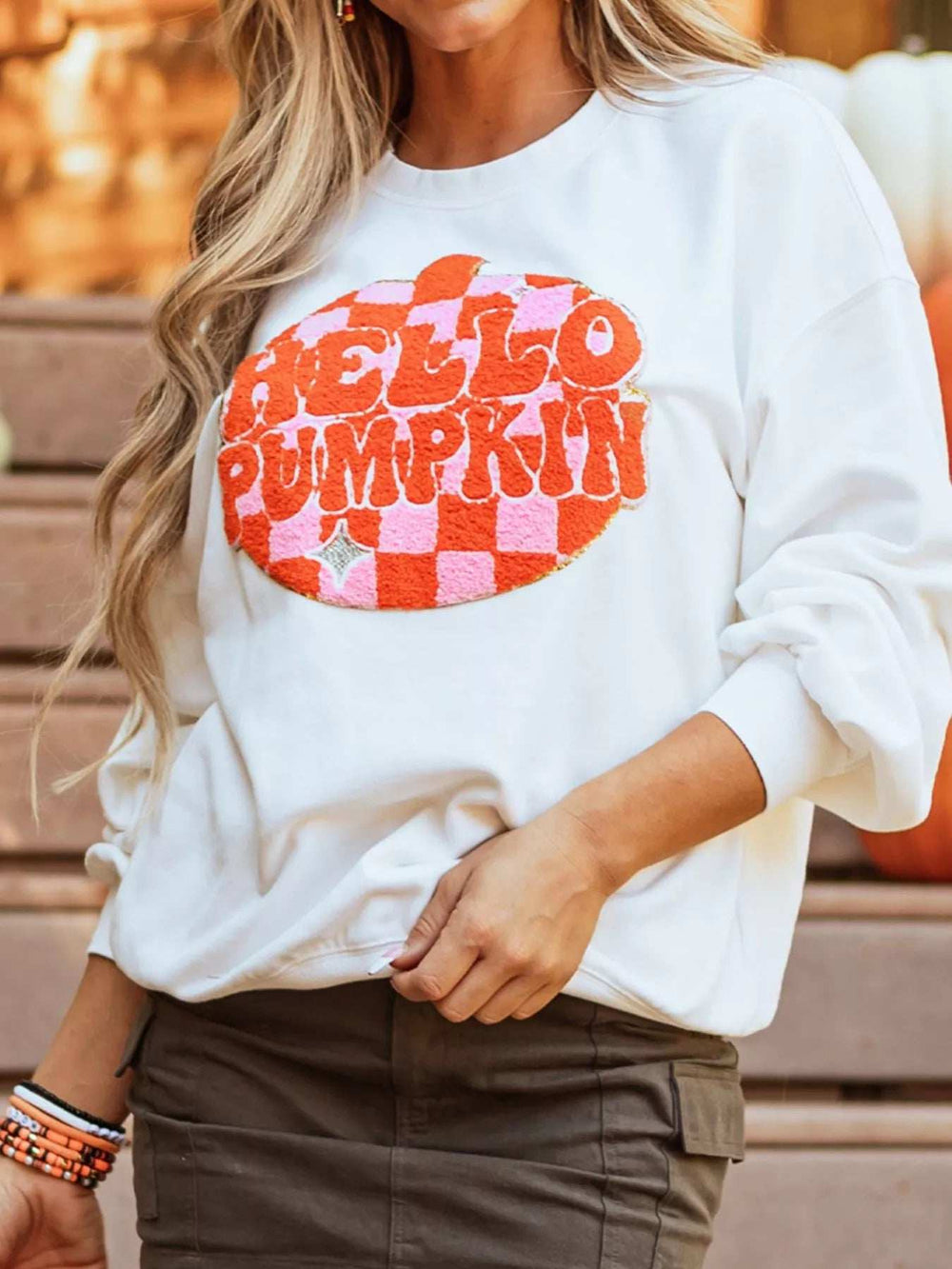 Halloween Pumpkin Patched Pattern Long Sleeve Sweatshirt - Trendsi - Flyclothing LLC