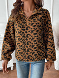 Leopard Half Zip Long Sleeve Sweatshirt - Trendsi - Flyclothing LLC